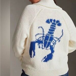 Anthropologie Maeve White Sweater with Blue Accents